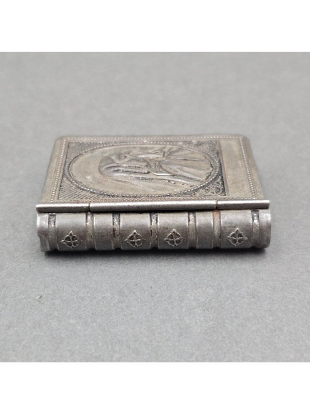 Vintage Book Rosary Case Saint Therese Czech Silver Plated Metal Locket Box - Picture 2 of 15
